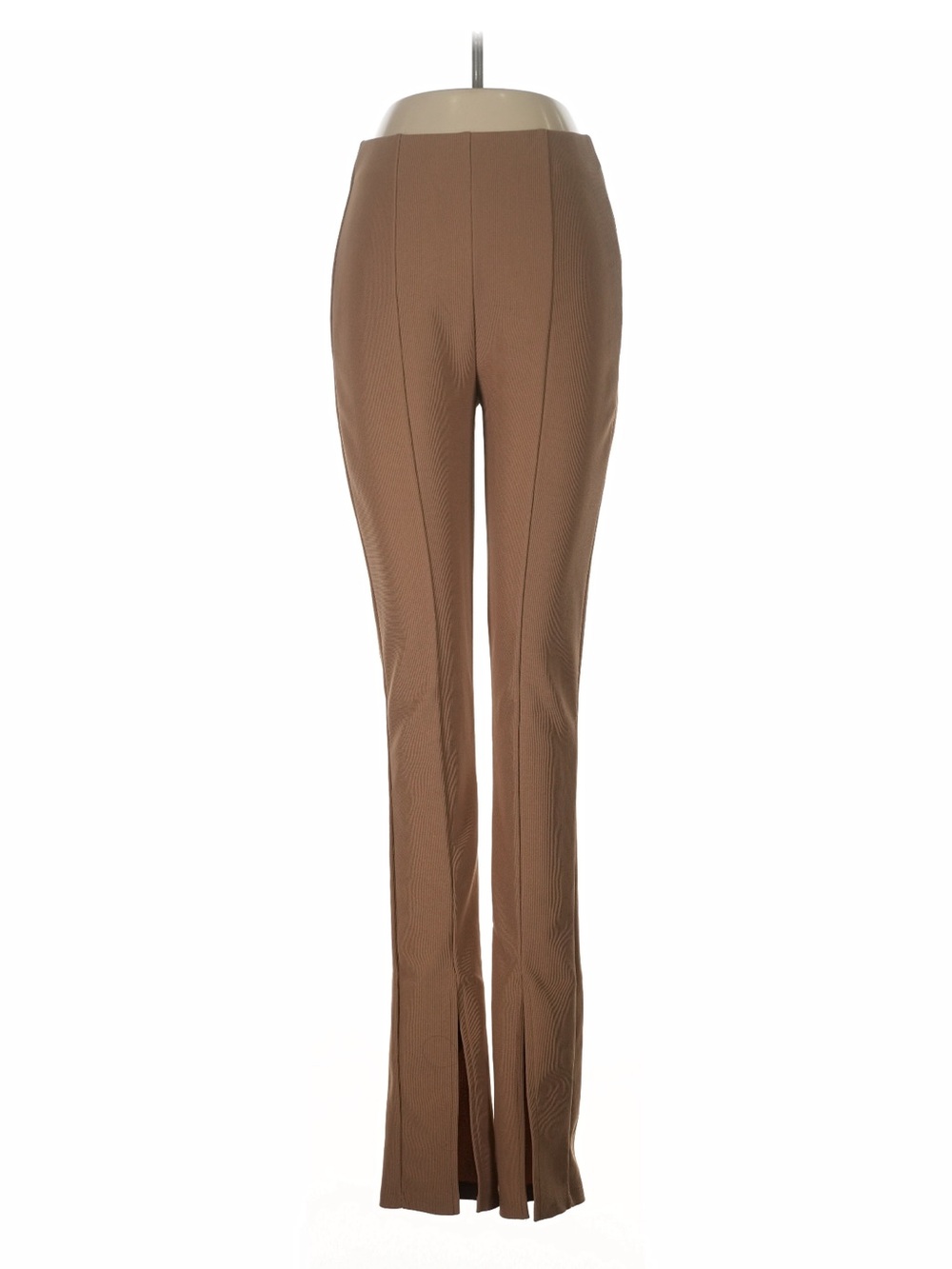 Zara Brown Ribbed Bootcut Pants High Rise Front Slit Sz M